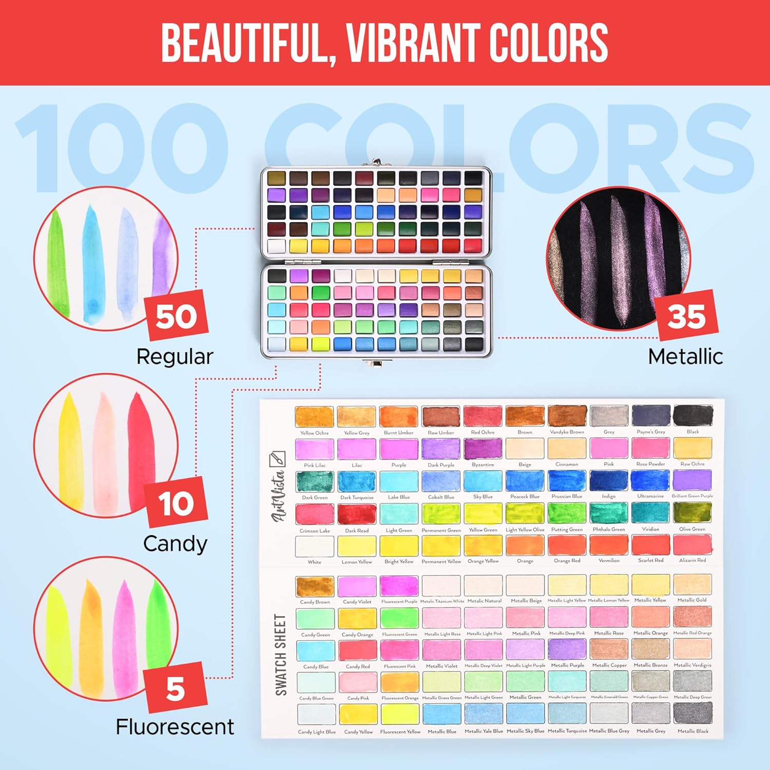Thumbnail 4 de Premium Watercolor Paint Set Bundle with 100 Colors: Portable Studio for Beginners to Pros