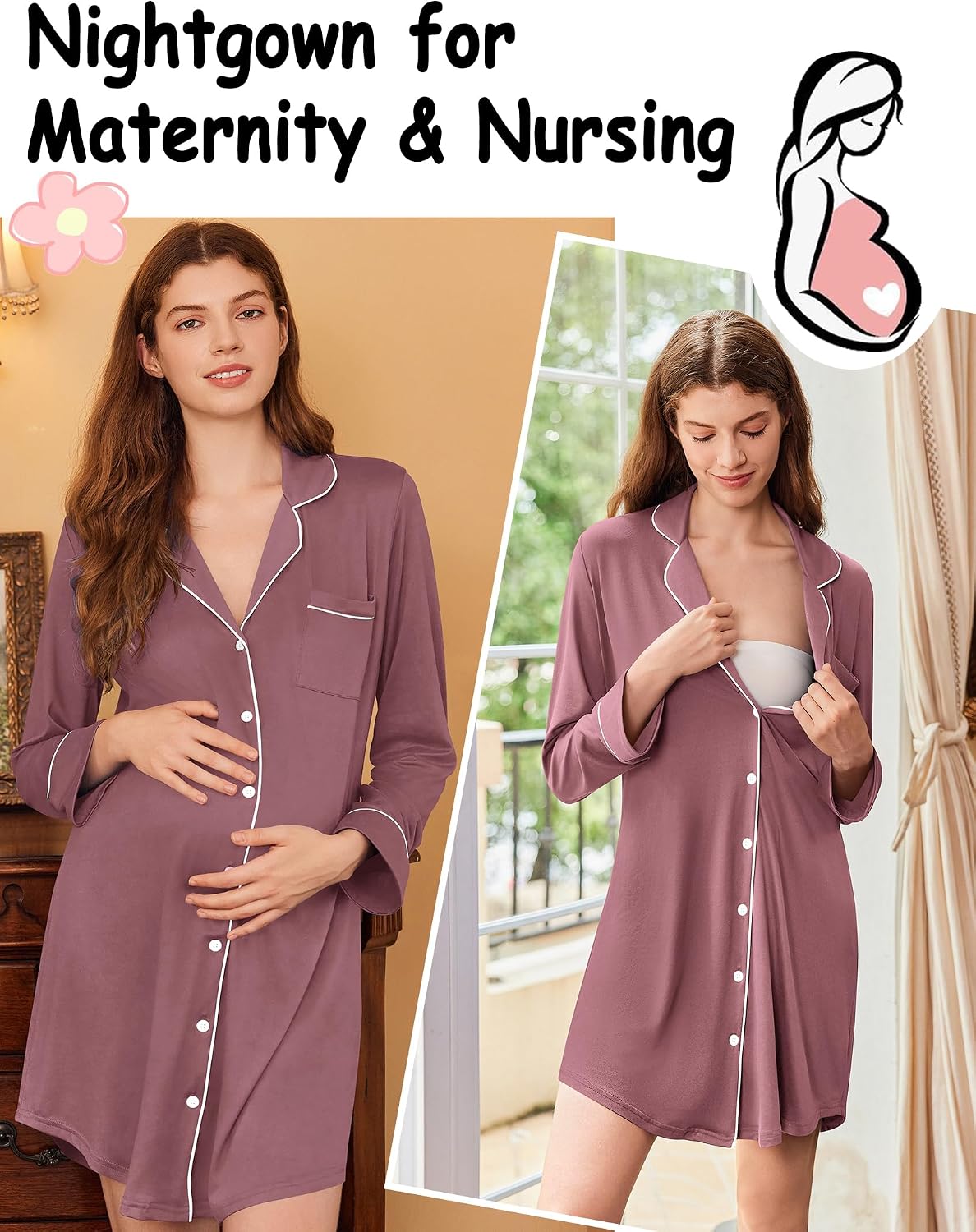 Detalle de Ekouaer Nightgown, Long Sleeve