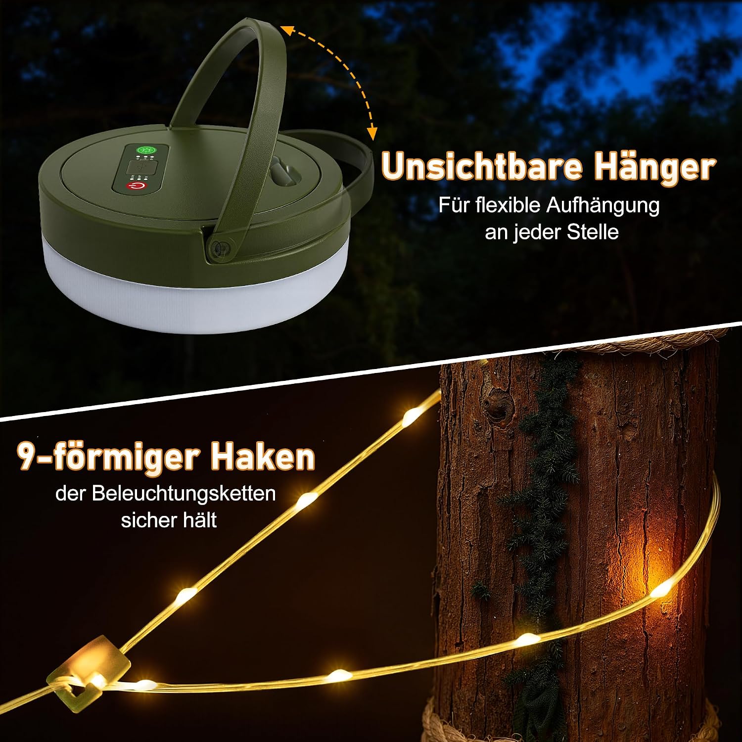 Thumbnail 3 de HeiPard Camping Lichterkette Aufrollbar 10 m – 3-in-1 Campinglampe mit Powerbank, 8 Beleuchtungsmodi und IP44