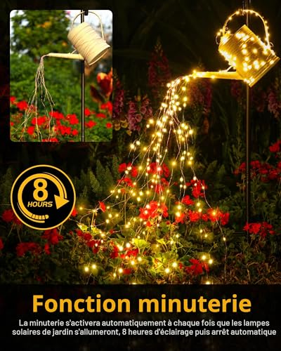 Detalle de Tacobey Lot de 2 Guirlandes Solaires Extérieures – 20 m, 200 LED, 8 Modes, Étanches, Minuterie