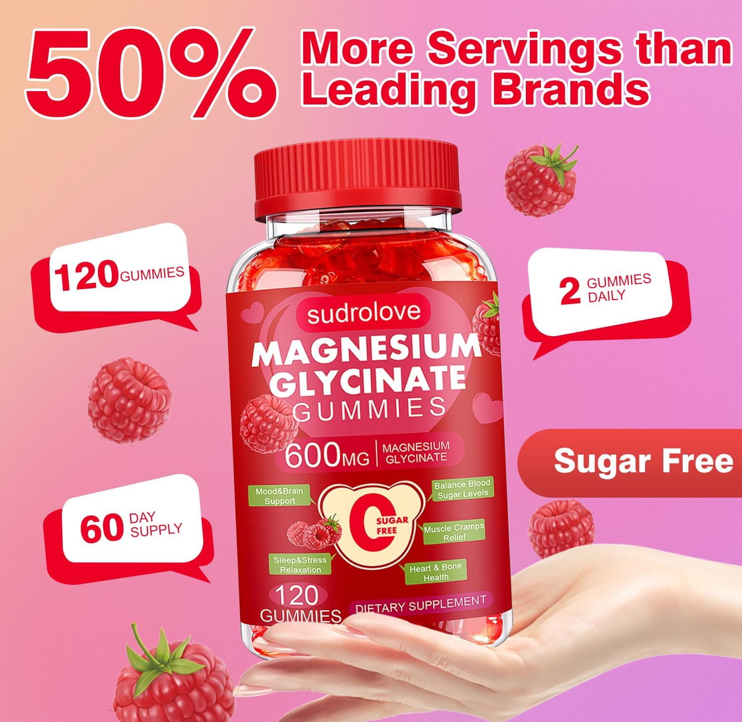 Detalle 2 de sudrolove Magnesium Glycinate Gummies, 120 Count