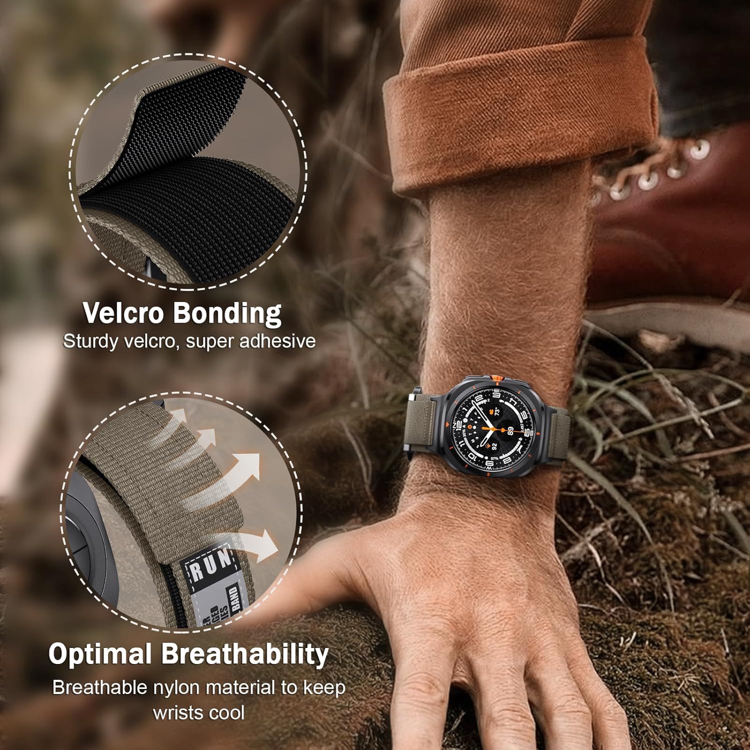 Detalle de NotoCity Nylon Strap for Samsung Galaxy Watch Ultra 47mm (Brown) – Durable Replacement Band
