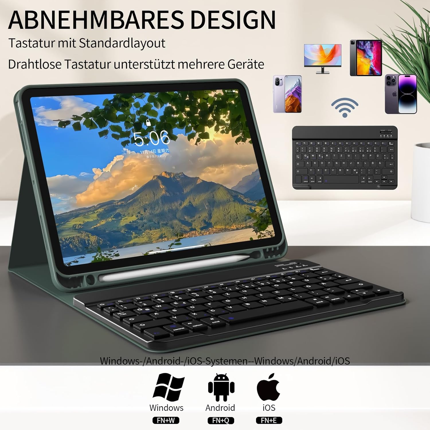 Thumbnail 4 de ZOYU Tastatur Hülle für iPad (A16) 11 Zoll / 10,9 Zoll – Nachtgrün mit abnehmbarer Bluetooth-Tastatur