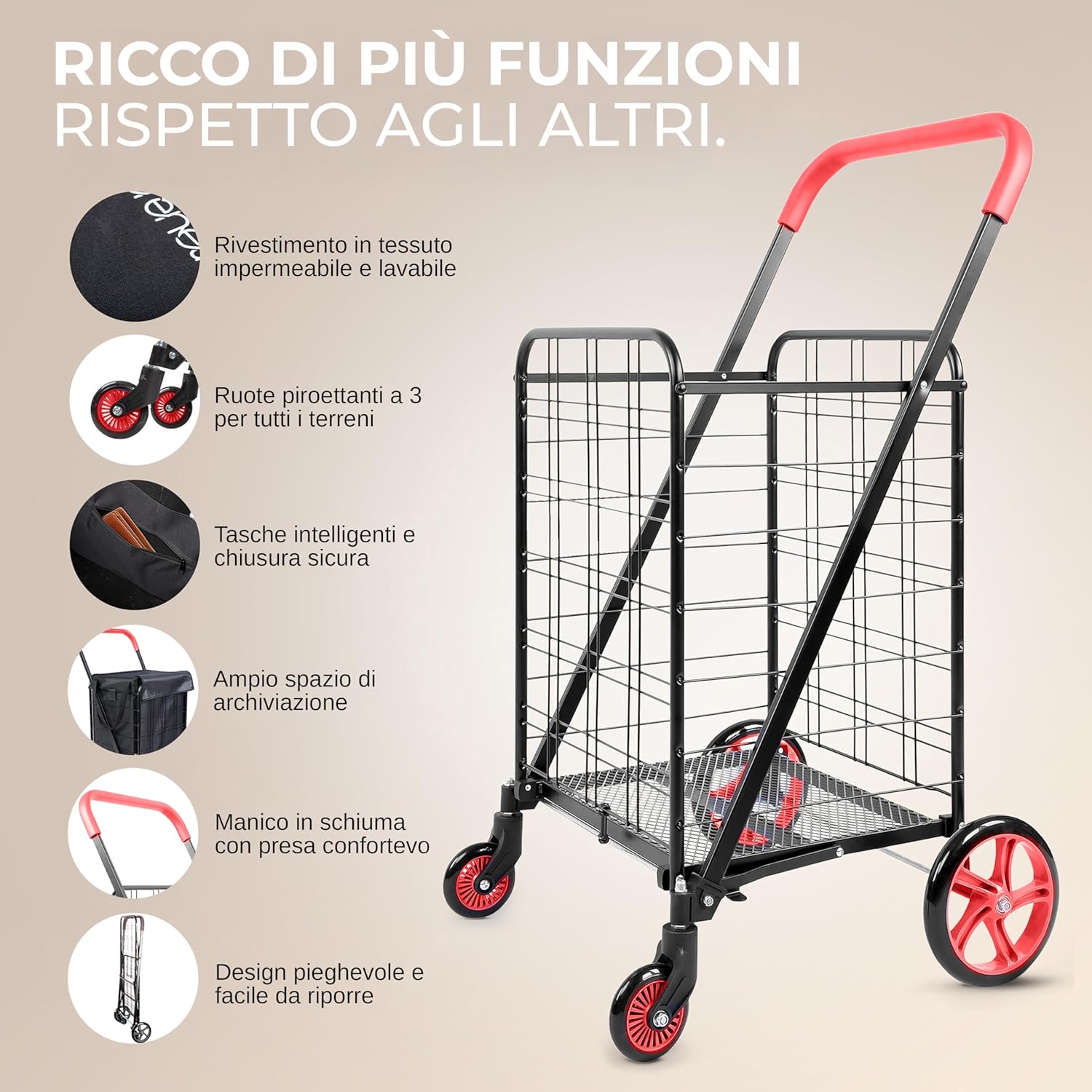 Thumbnail 1 de SereneLife Carrello spesa pieghevole grande 50 kg 🛒