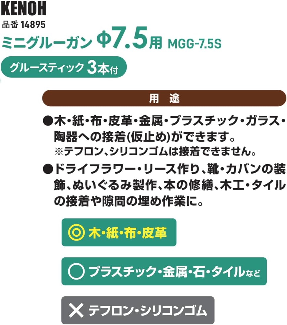 Detalle 1 de ケンオー KENOH MGG-7.5S ミニグルーガン スイッチ・通電ランプ付き、スティック3本付属