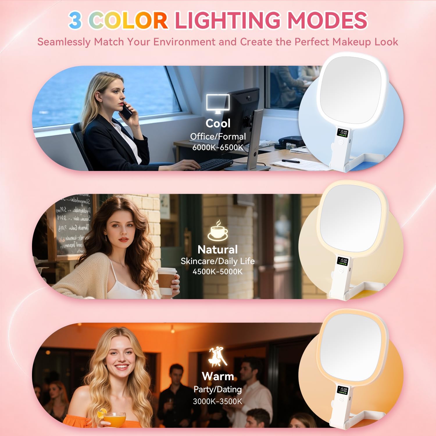 Thumbnail 2 de Auxmir 1X/30X Lighted Makeup Mirror with LED Display and 3 Light Modes