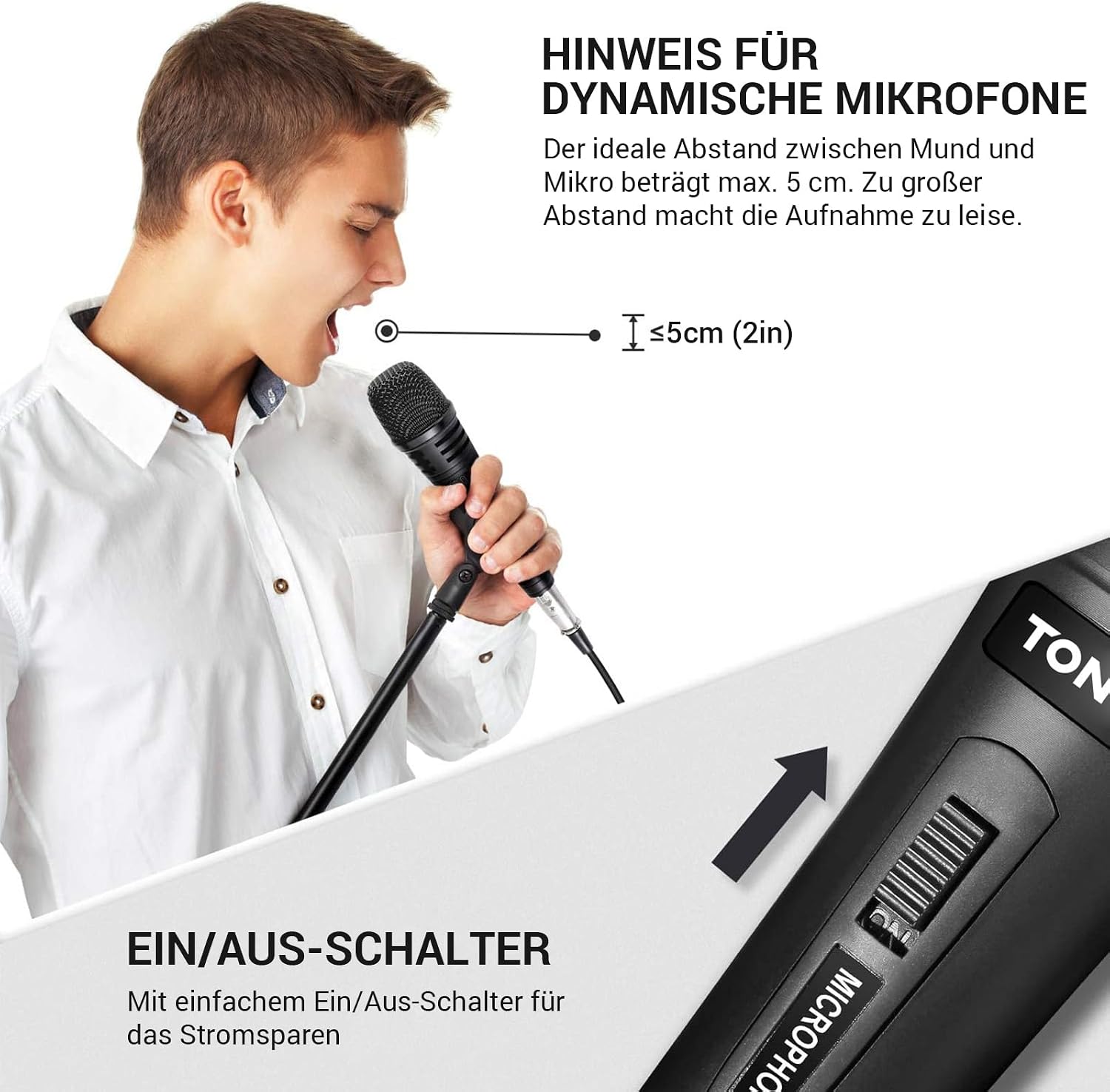 Detalle de TONOR Dynamisches Mikrofon mit 5 m XLR-Kabel – vielseitig einsetzbar für Bühne, Studio, Karaoke und Heimgebrauch