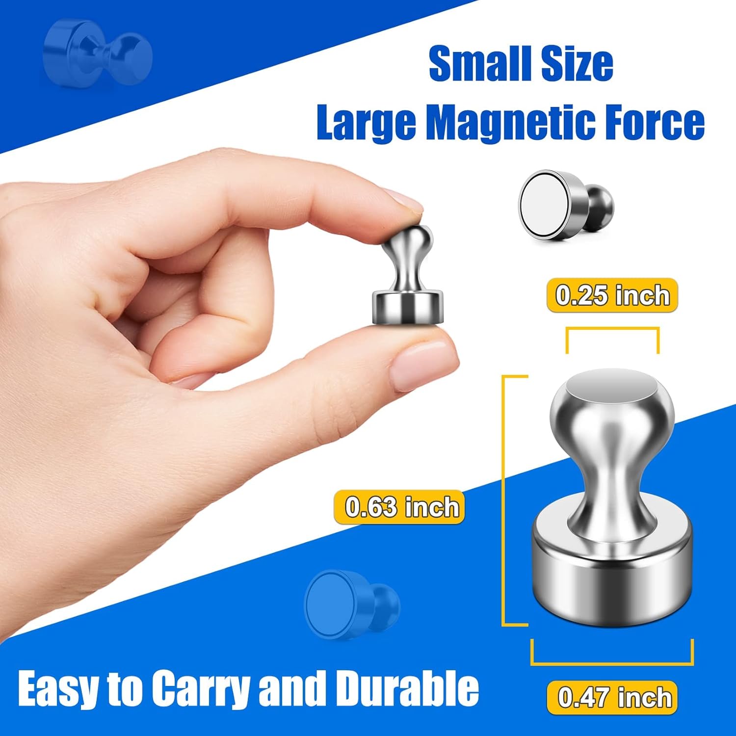 Detalle de FINDMAG Silver Fridge Magnets (48 Pack) – Neodymium magnetic push pins for whiteboards and fridges