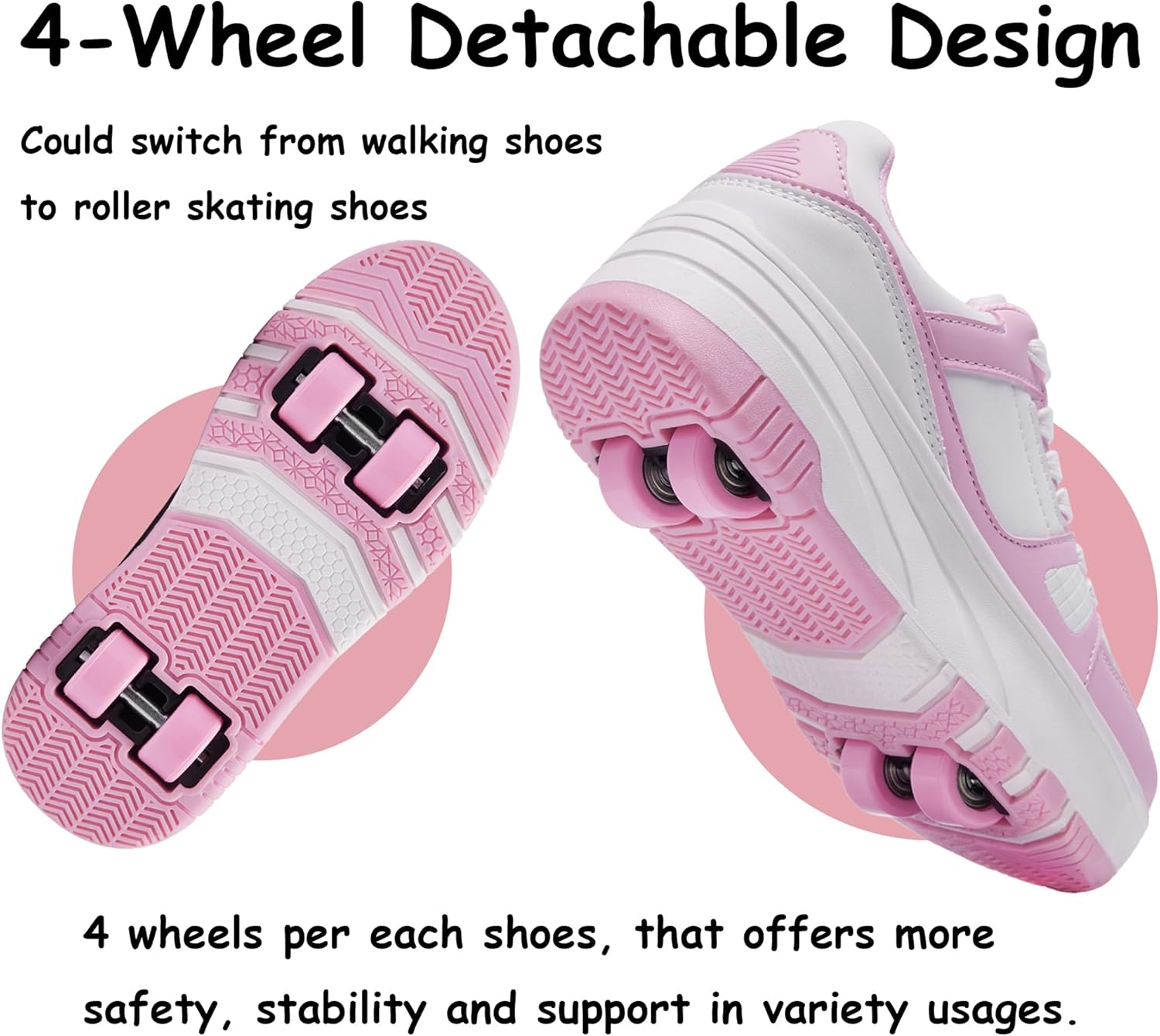 Detalle 2 de ANEFUN Jungen & Mädchen Schuhe mit Rollen (4 Rollen, abnehmbar) – Skate-Rollschuhe für Kinder