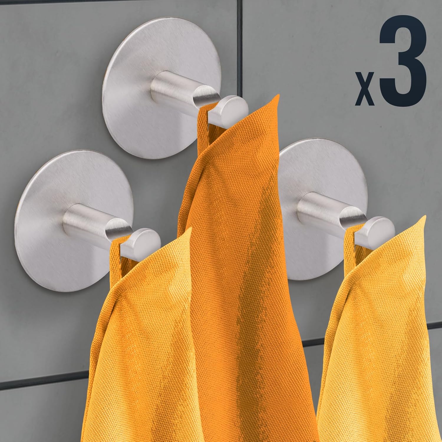 Detalle de RICOO Crochet Adhésif Mural en Acier Inoxydable – Lot de 3, MH016-3