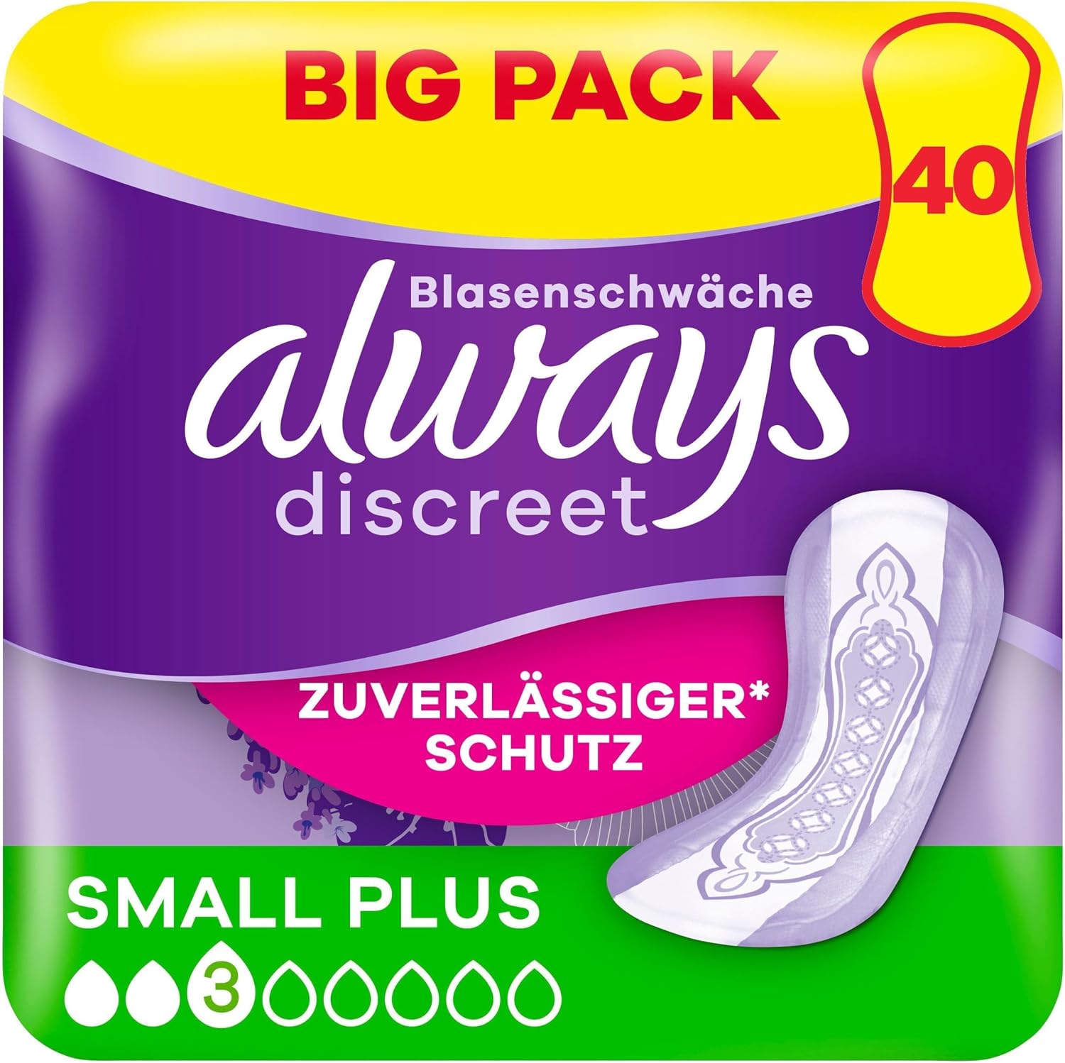 Detalle de Always Discreet Inkontinenzeinlagen für Frauen Normal – 40 Stück, Rundumschutz und Diskretion