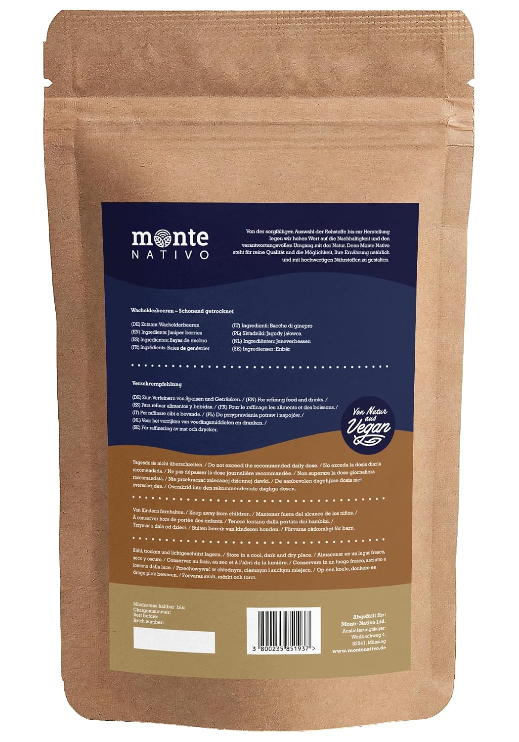 Detalle de Ganze Wacholderbeeren Monte Nativo (300 g) – schonend getrocknet für Wild, Marinaden & Küche