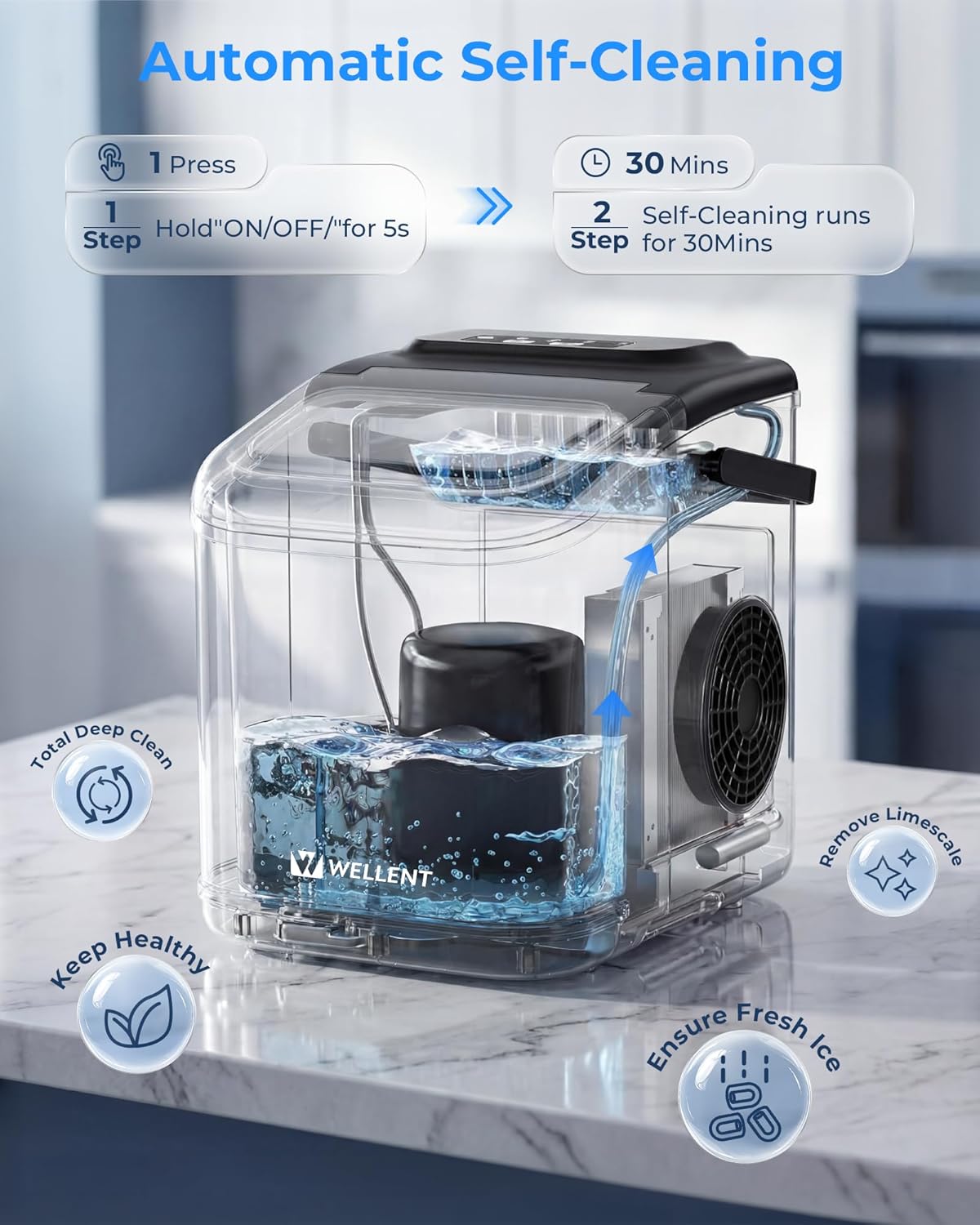 Thumbnail 3 de WELLENT Ice Maker Machine Countertop – Portable Bullet Ice Maker with Self-Cleaning