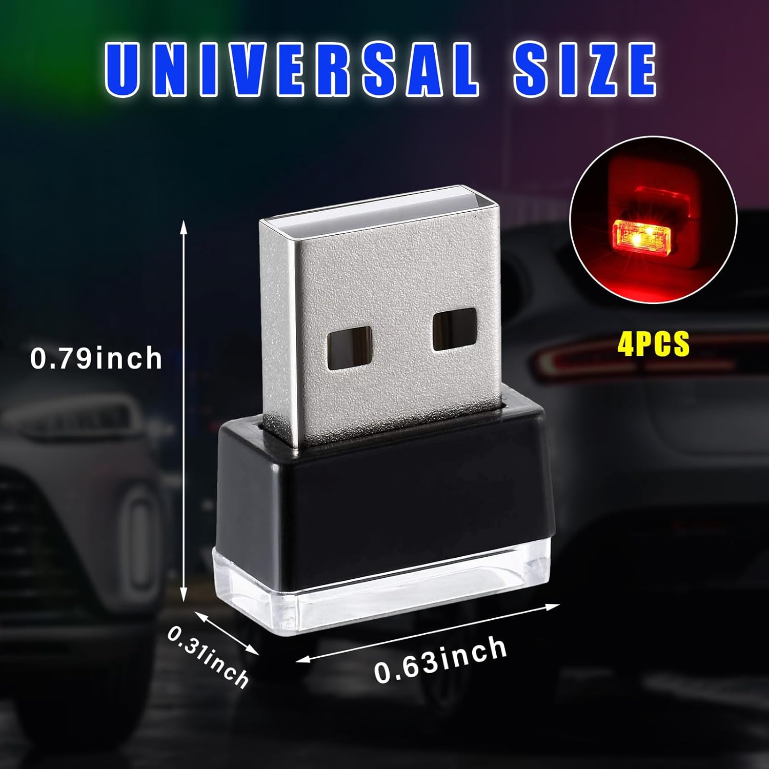 Detalle de Augeny 4 PCS USB LED Car Interior Atmosphere Lamp (Red) — Portable Plug-in Ambient Night Lights