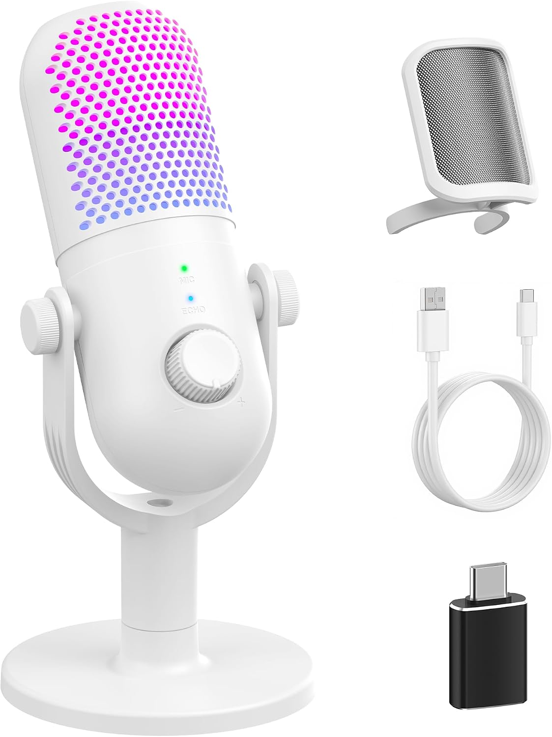 Detalle de GUEVWES ZTD39 USB Condenser Microphone with RGB, Reverb and One-Touch Mute