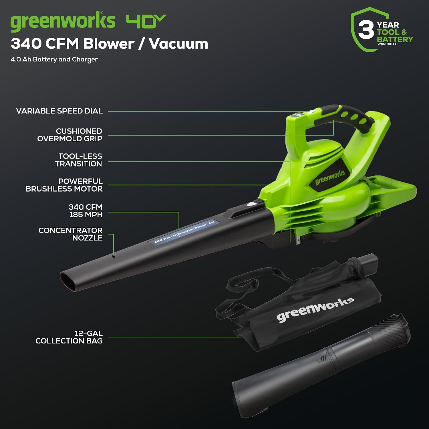 Detalle 2 de Greenworks 40V Leaf Blower and Vacuum