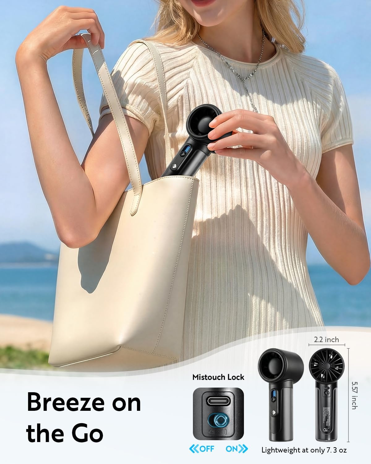 Thumbnail 4 de CHEERAIR Handheld Portable Fan: 5000mAh USB-C Rechargeable Personal Fan with 0–100 Speed, 18-Hour Runtime and Real-Time LED Display