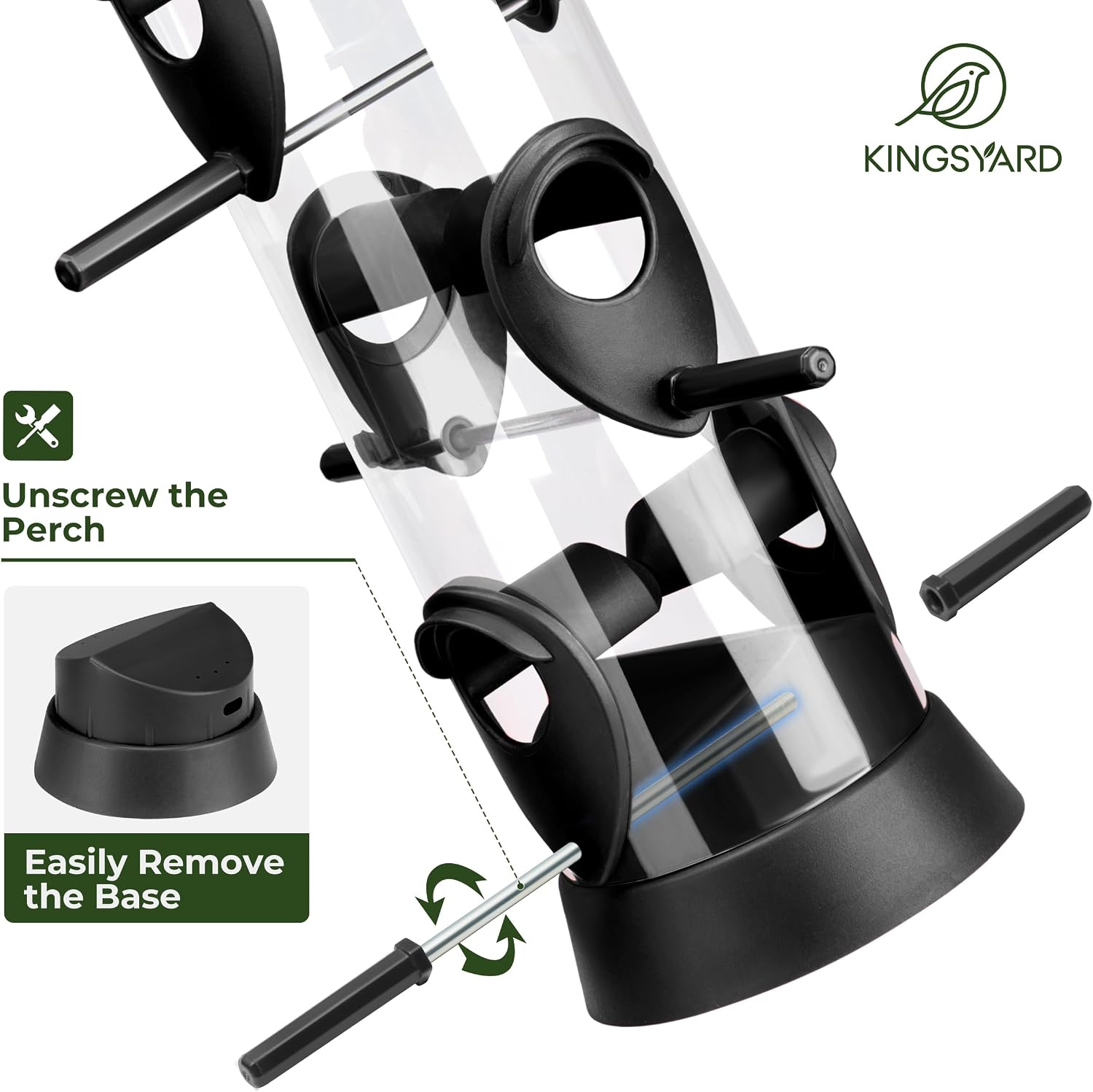 Thumbnail 2 de Kingsyard 2 Pack Tube Bird Feeder for Outdoors with Removable Base and Perch, 6 Feeding Ports