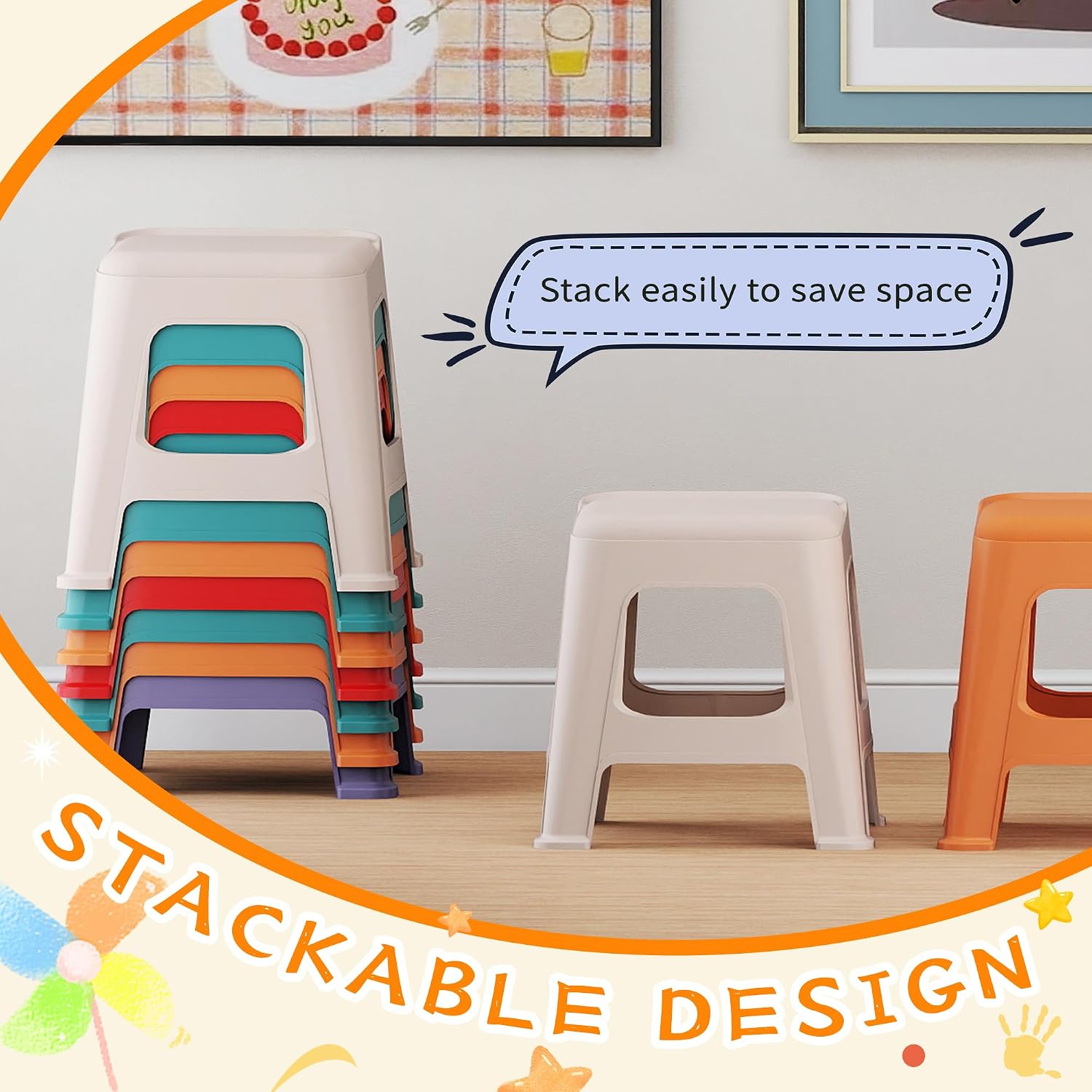 Detalle 2 de Pipleo Stackable Classroom Stools, 12.9-Inch Height
