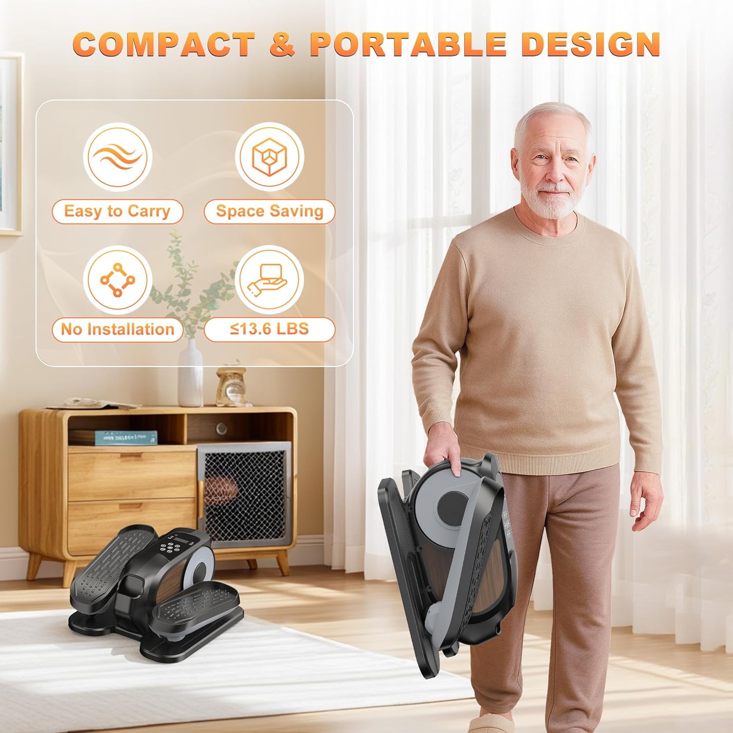 Detalle de Mini Under Desk Elliptical Low Impact Electric Leg Exerciser with RF Remote & LCD (Quiet, Portable, Non-Slip) for Seniors