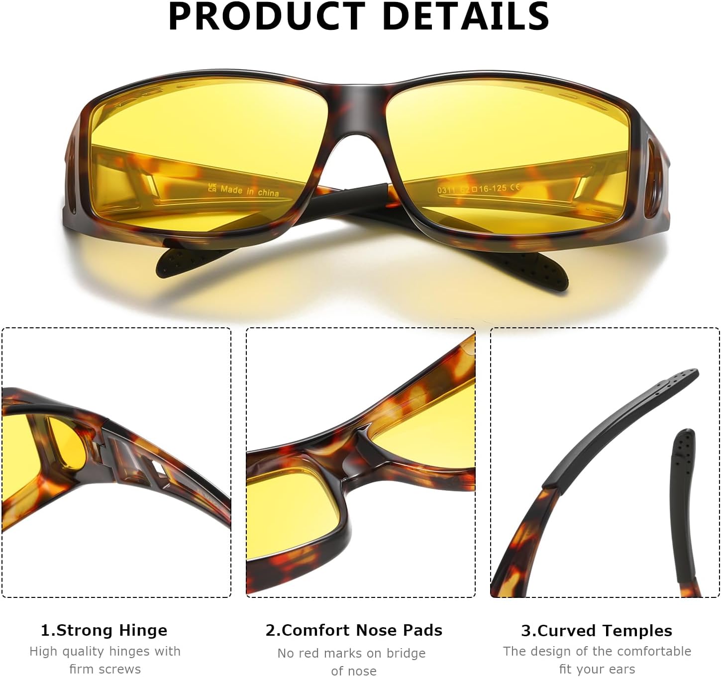 Detalle de Kimorn Night Vision Driving Glasses – Over‑Glasses Polarised Yellow Lenses