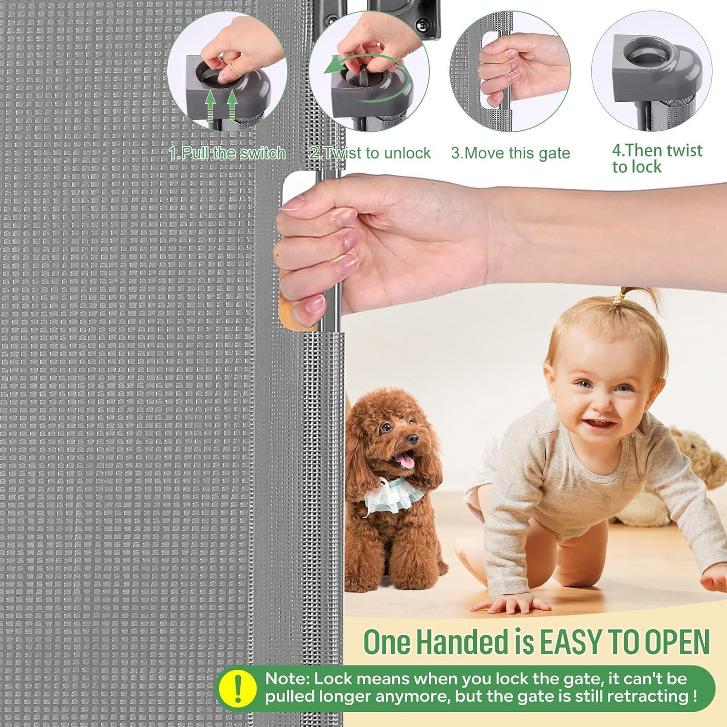 Thumbnail 1 de Eyeleaf Treppenschutzgitter / Türschutzgitter ausziehbar bis 200 cm, 86 cm hoch (innen & außen, grau)