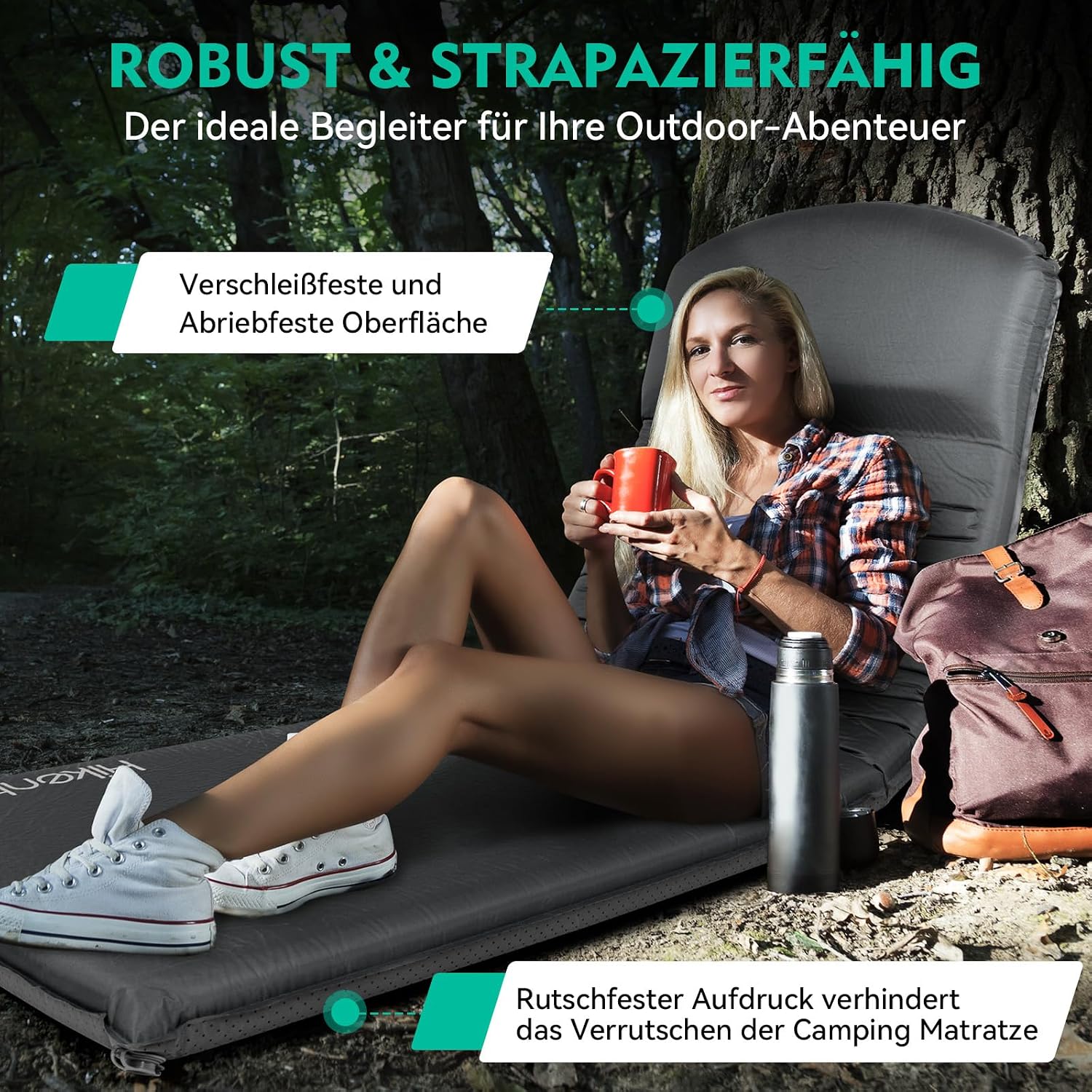 Thumbnail 6 de HIKENTURE Isomatte selbstaufblasend (8 cm) mit eingebettetem Kissen für Camping & Wandern