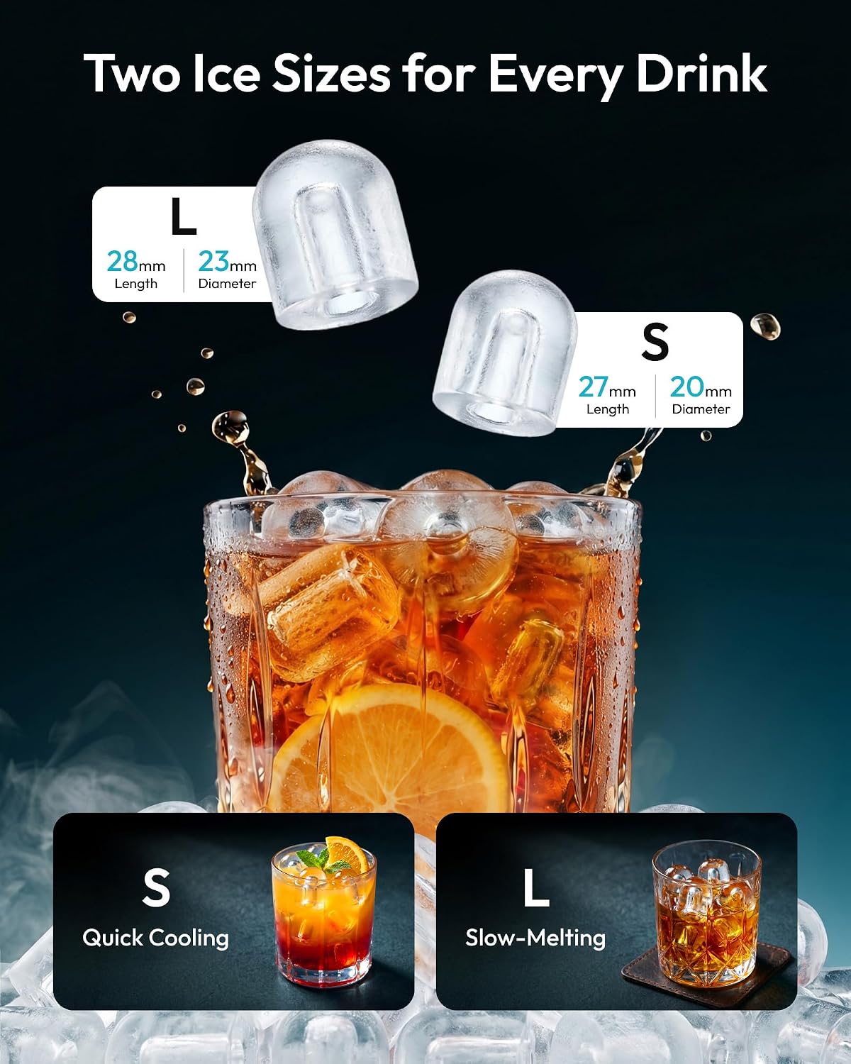 Detalle de EUHOMY IM008-B Countertop Ice Maker, Two Bullet Ice Sizes, Self-Cleaning