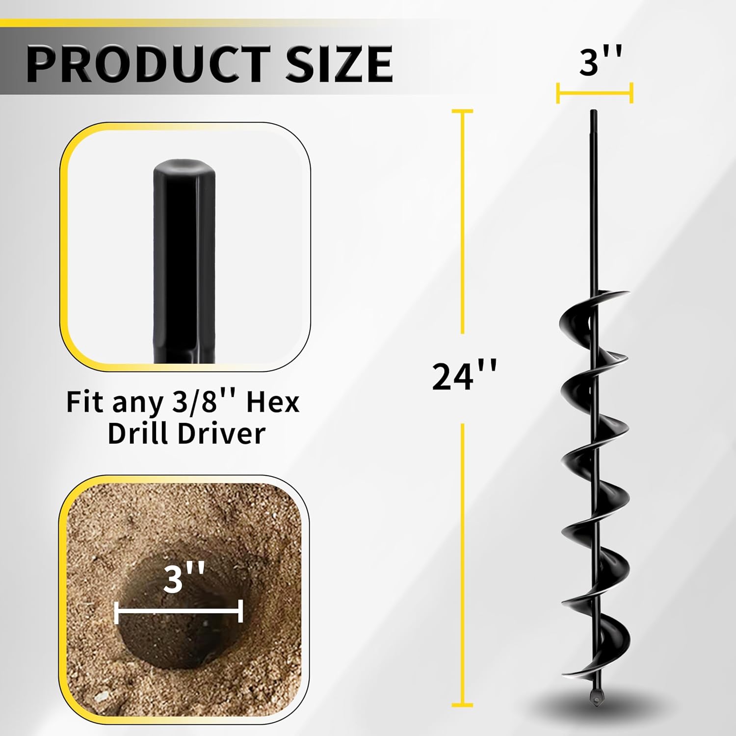 Thumbnail 1 de 8x60cm Garden Planting Auger for Cordless Drill with 3/8" Hex Drive (Black) – Heavy Duty, Deep-Reach