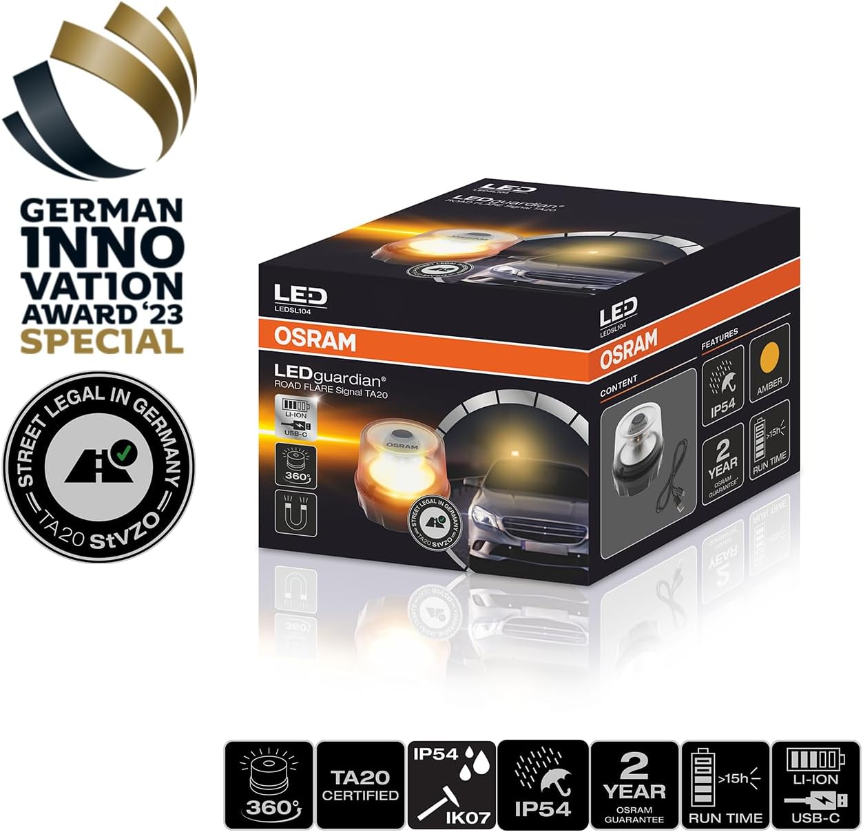 Thumbnail 1 de OSRAM LEDguardian ROAD FLARE Signal TA20: Magnetic, Rechargeable LED Warning Light