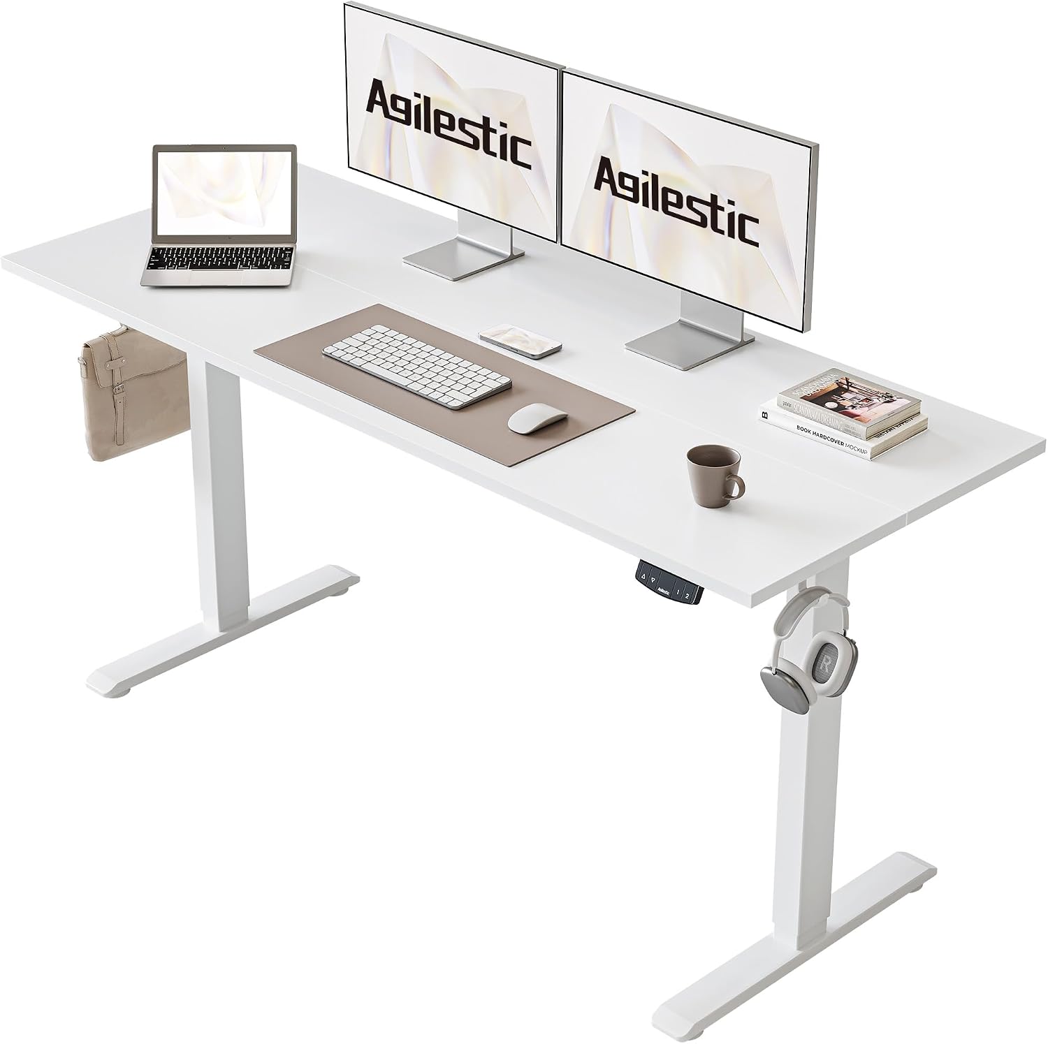 Detalle de Agilestic DJ 55 x 24-Inch Electric Standing Desk, White, Memory Presets