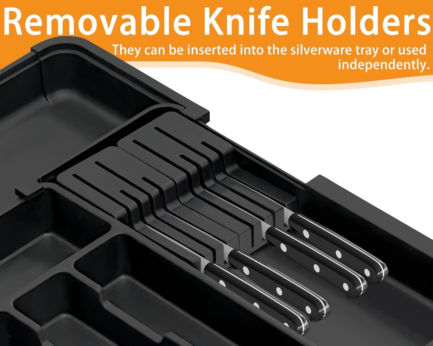 Detalle de Oillase Rectangular Expandable Cutlery Organizer, 6–9 Compartments, 2 Knife Blocks