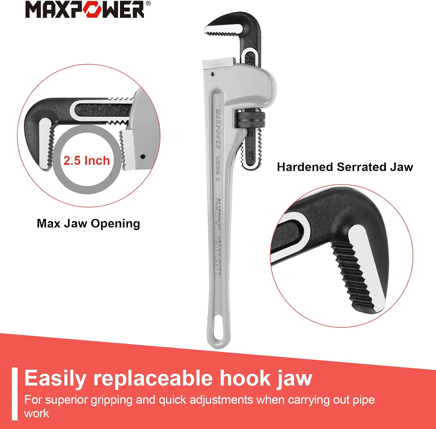 Detalle 2 de MAXPOWER 18" Heavy Duty Pipe Wrench 450mm ๐