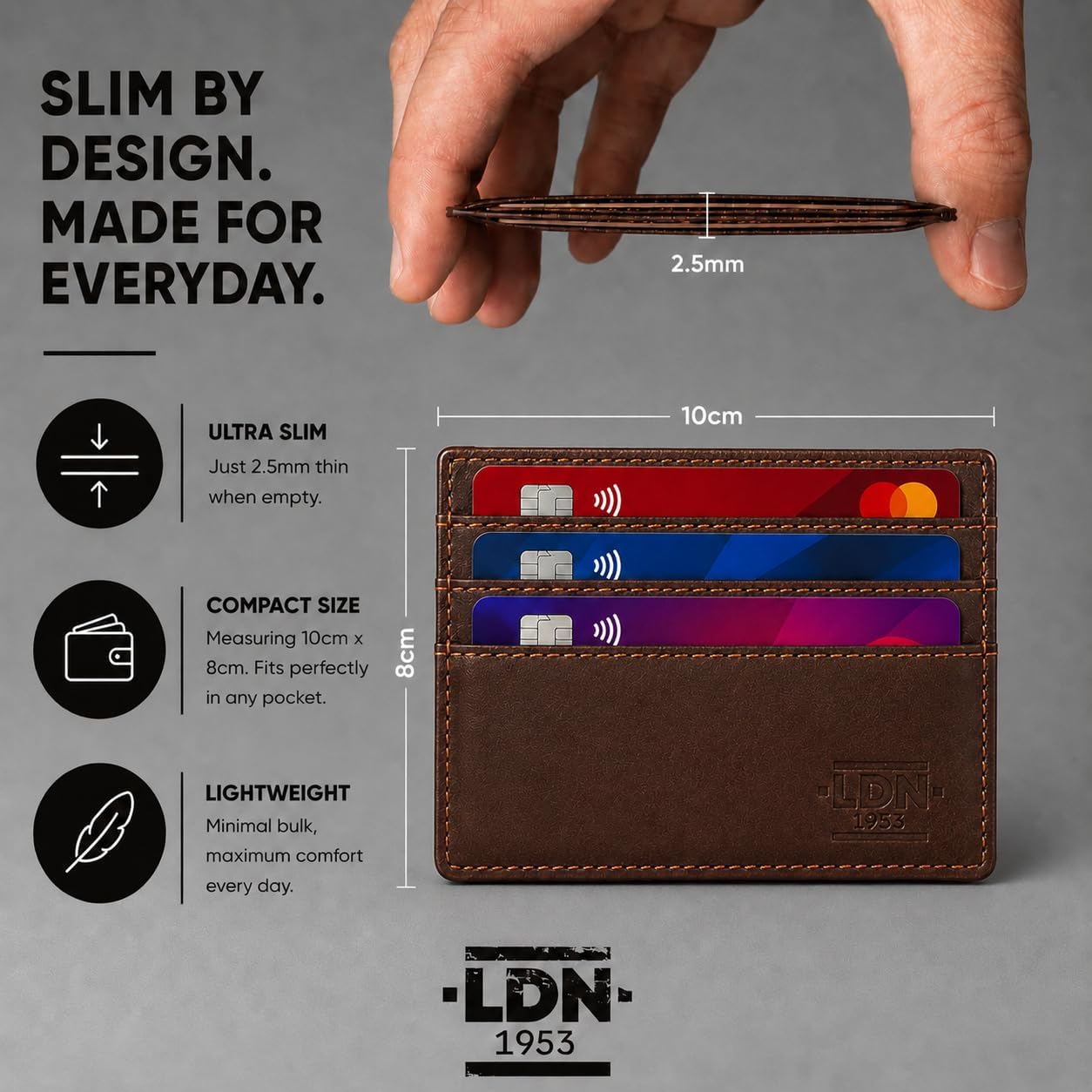 Detalle de LDN 1953 RFID Card Holder Wallet for Men – Ultra-Slim Cow Martini Leather, Brown