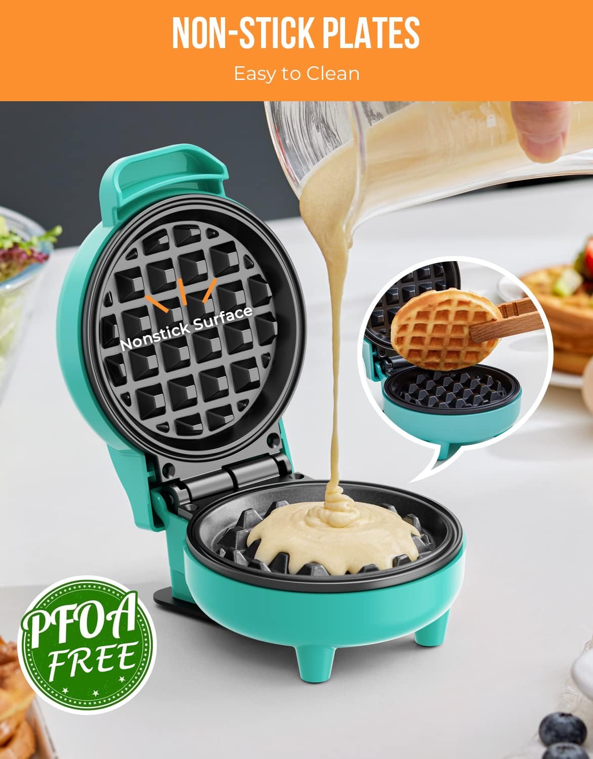 Detalle 2 de Waffle Maker Mini Small Compact Design by BLAZANT: 4-inch, 550W, Nonstick for Breakfast and Snacks