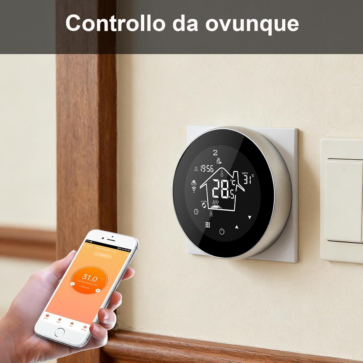 Thumbnail 4 de KETOTEK Termostato WiFi 3A 220V per caldaia e riscaldamento a pavimento (incassato) compatibile con Alexa e Smart Life/Tuya