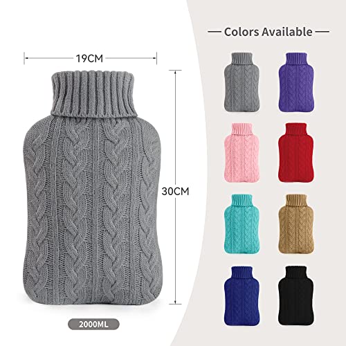 Thumbnail 2 de Samply 2L Hot Water Bottle with Knitted Cover (Grey) – Warmth for Hands, Neck and Pain Relief
