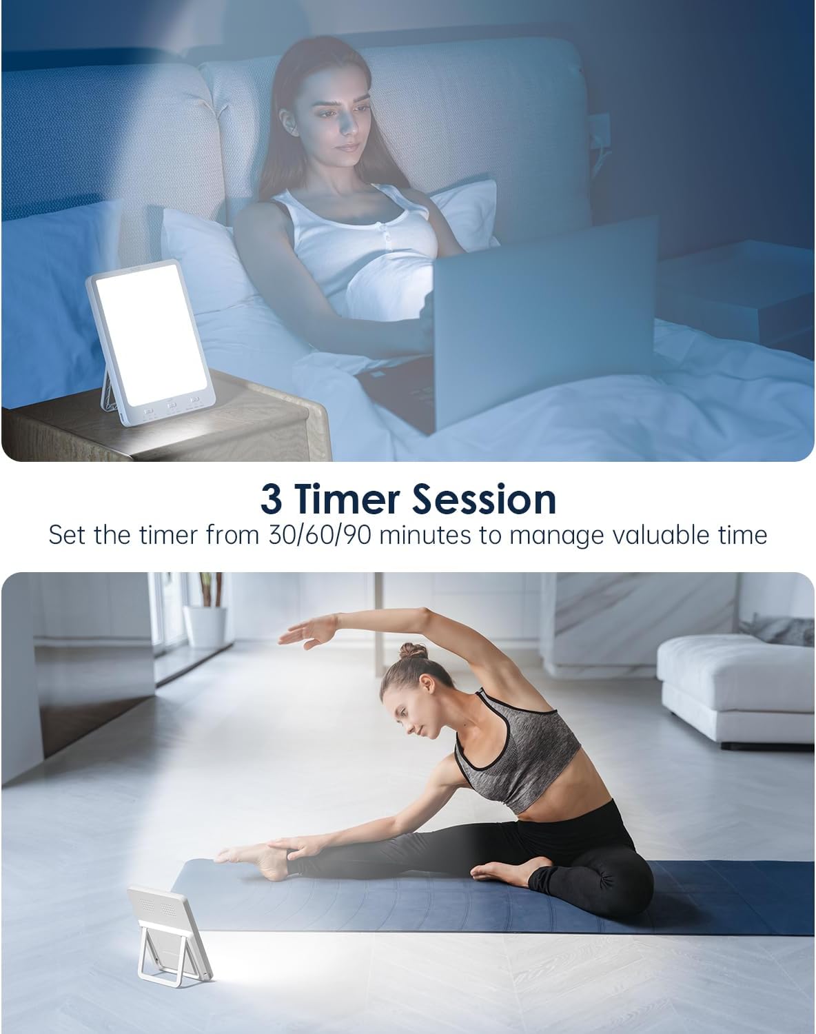 Detalle 1 de SUXIO DCK-1 Rechargeable Light Therapy Lamp, 10,000 Lux, Wake-Up Timer