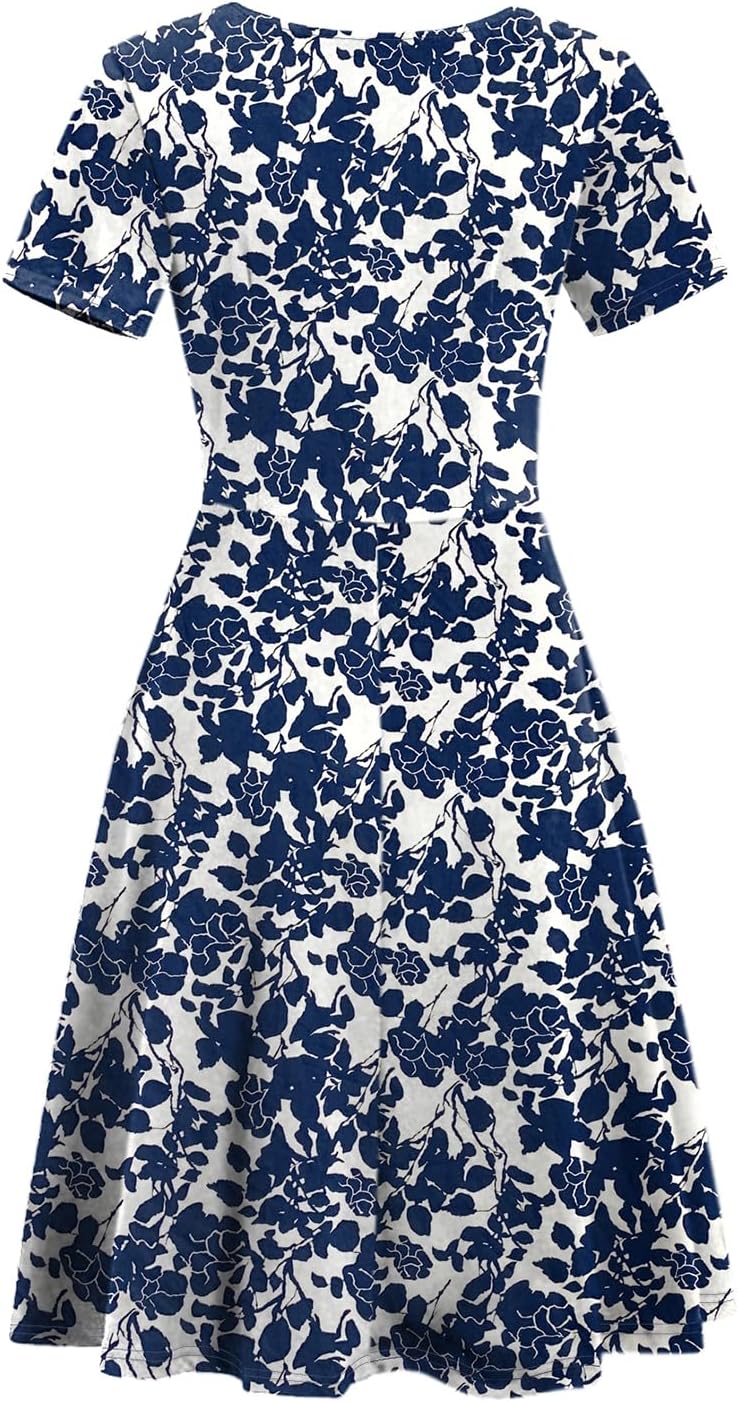 Thumbnail 3 de Women's Elegant Criss-Cross V Neck Vintage Short Sleeve Dress with Pockets (980)