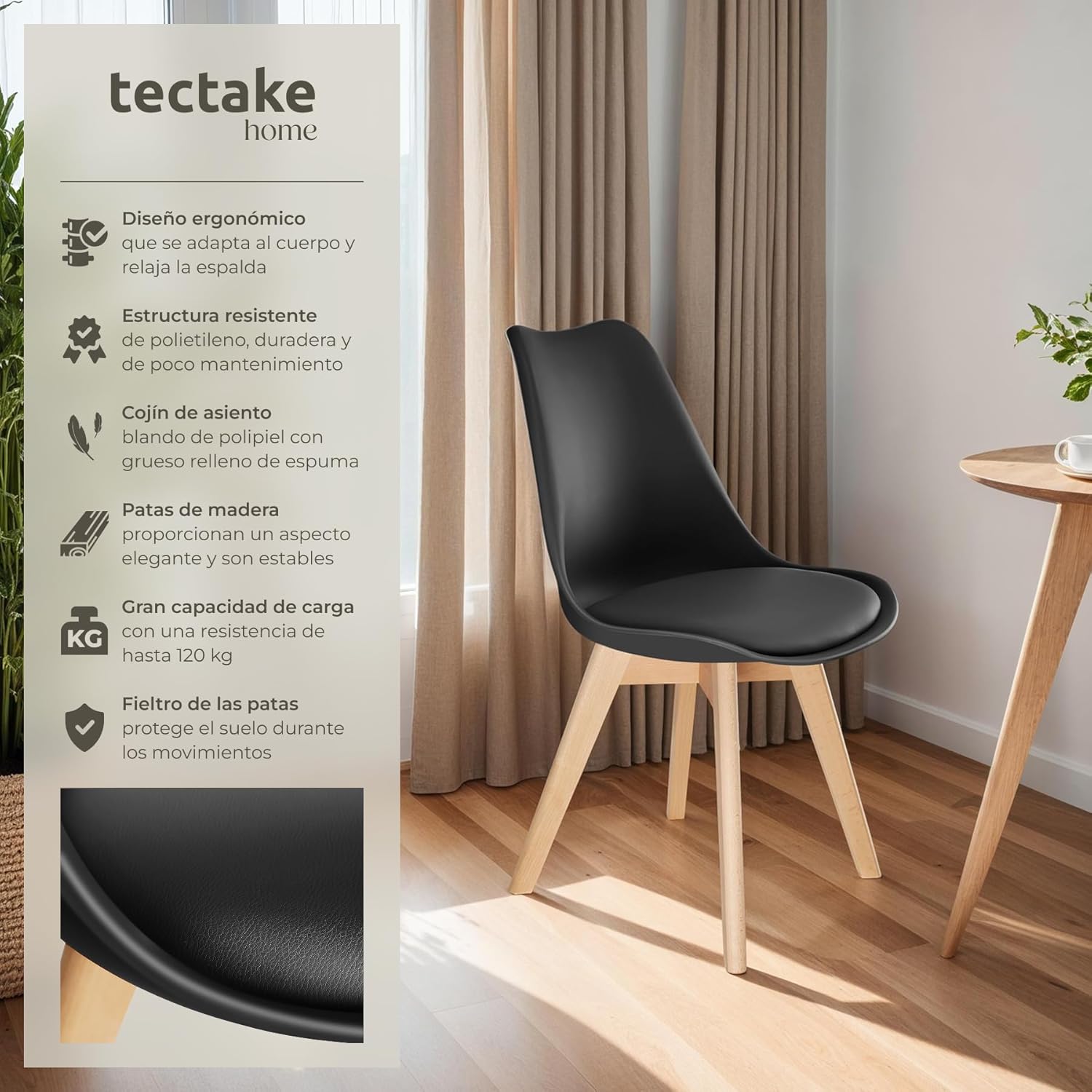Thumbnail 3 de tectake Sillas de Comedor set 6 Negro