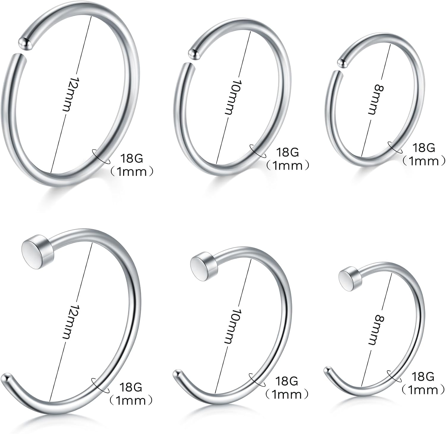 Thumbnail 2 de AVYRING 316L Stainless Steel Nose Rings (L-Shaped Nose Stud Screws) with Cubic Zirconia – 22G/20G/18G, 18 or 24 Pack