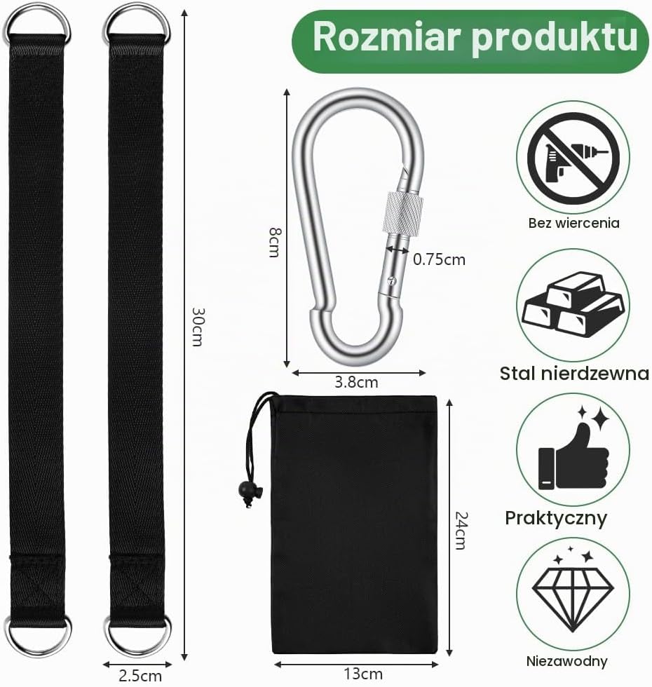 Detalle 2 de vsshe Zestaw 2 pasków do huśtawki i hamaka 30 × 2,5 cm z karabińczykami
