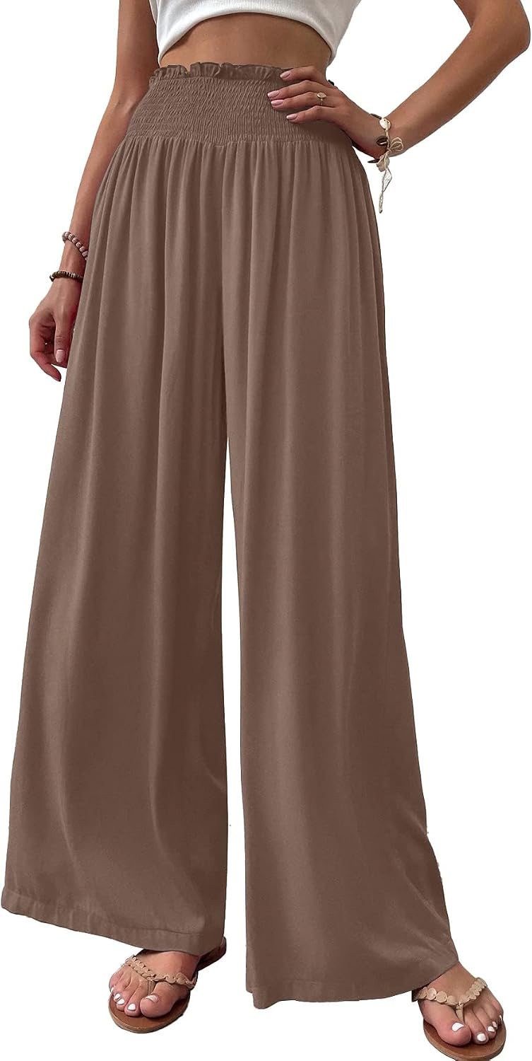 Detalle de Cicy Bell Damen Palazzo Hose – elastische Taille, gerader Schnitt, Taschen, locker und vielseitig