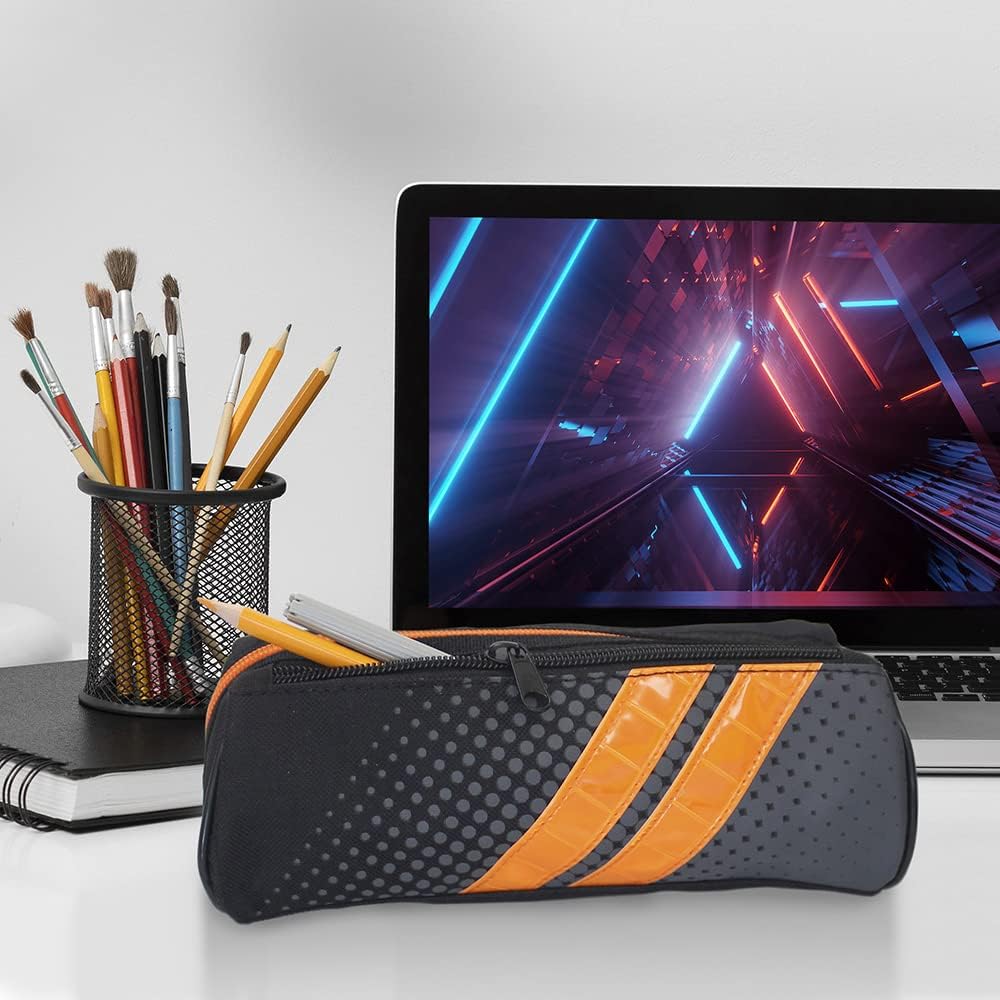 Thumbnail 1 de Fashion Stationery Pencil Case – Large Capacity Two‑Zip Case for Students (Black, Orange & Grey)