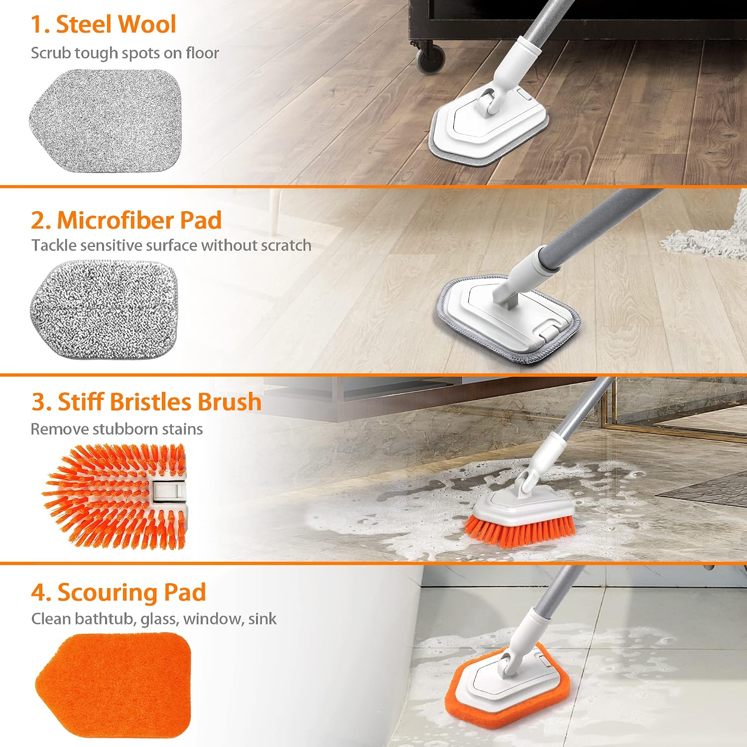 Detalle 2 de JEHONN 4-in-1 Bathroom Scrubber 86–107 cm