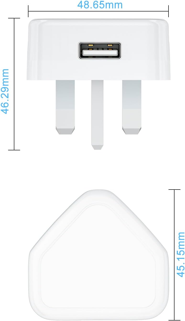 Detalle de TEYASI USB Plug UK | 2-Pack 5W USB Charger Plugs with Smart IC (UK Colour) for iPhone, iPad and More