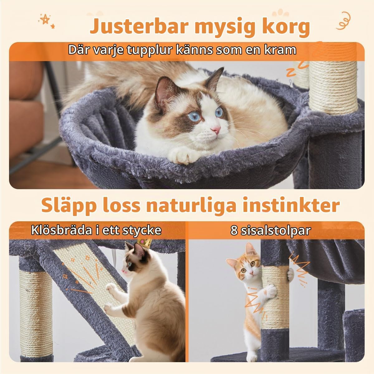 Detalle 2 de Taoqimiao MS026LG katträd, 180 cm med två katthus och sisalstolpar