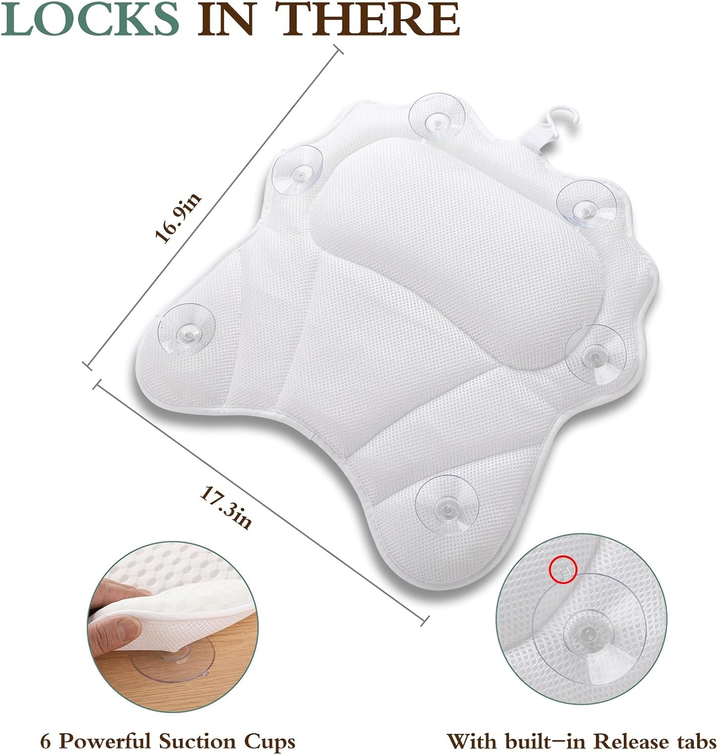 Detalle de RUVINCE Bath Pillow Ergonomic with 6 suction cups