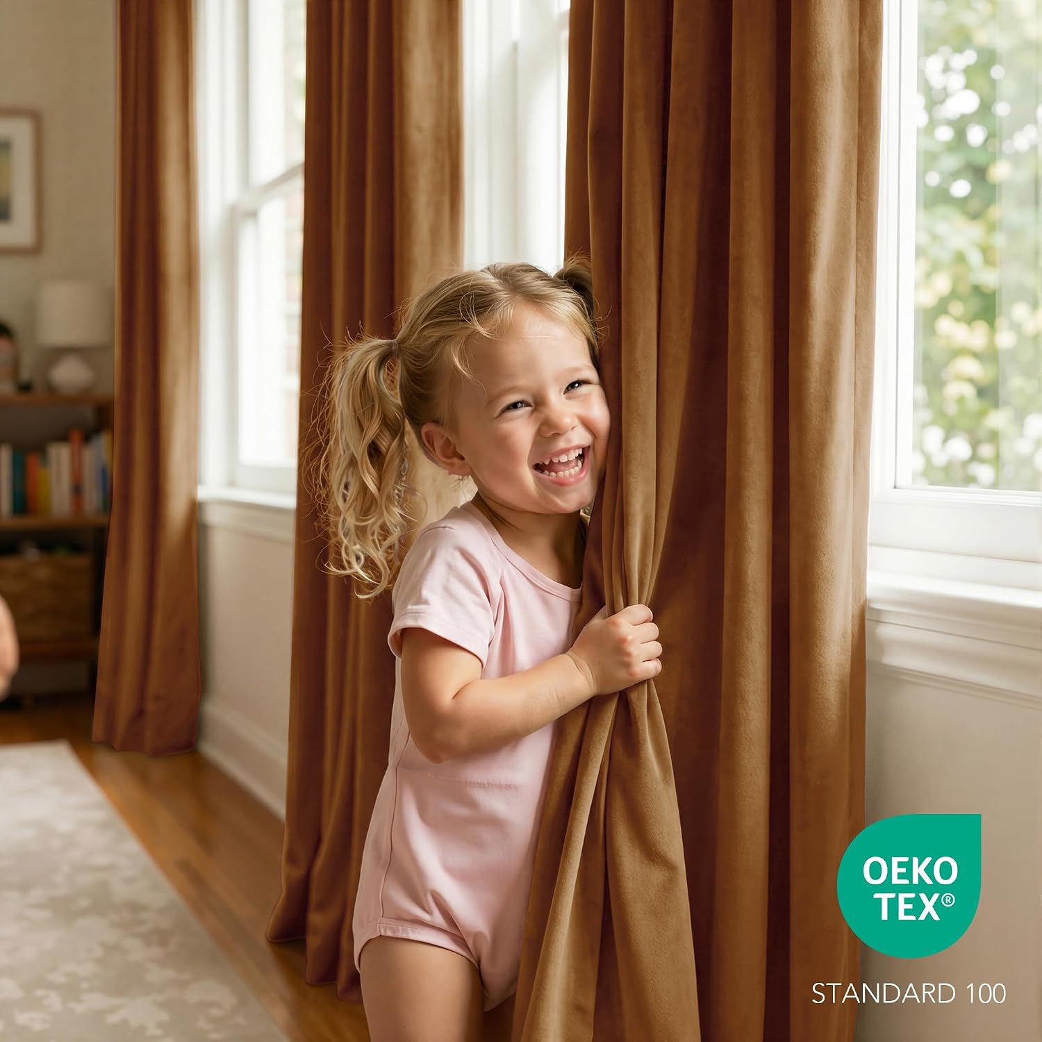Thumbnail 3 de RYB HOME Burnt Orange Velvet Curtains (52" W x 90" L) – 2 Panels, Room Darkening & Thermal Insulation