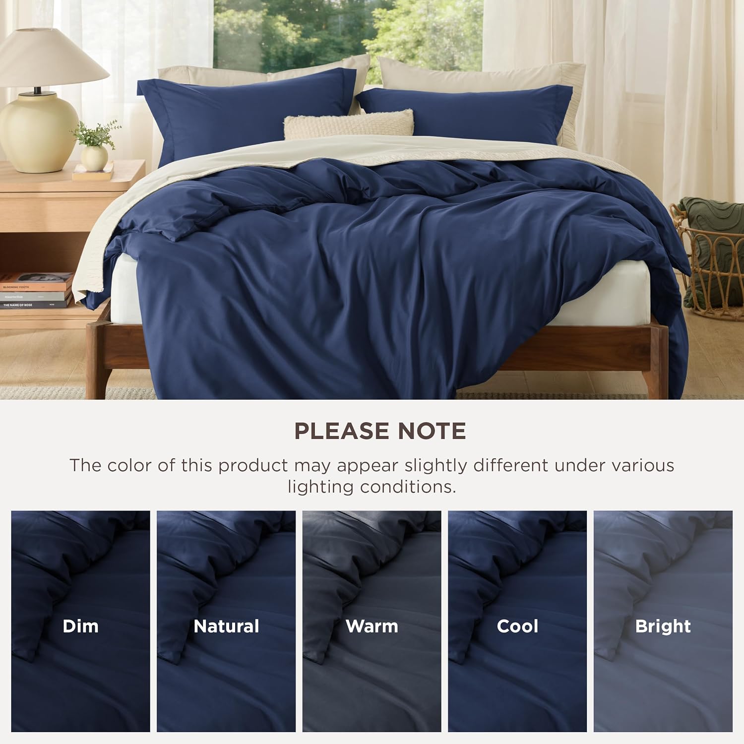 Detalle de Bedsure Duvet Cover Set-Solid Queen Duvet Cover, Double-Brushed Navy Blue, 90 x 90 in
